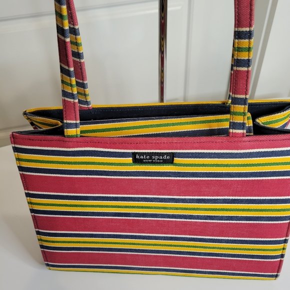 KATE SPADE VINTAGE MIXED COLOR STRIPE CANVAS SHOULDER BAG - Picture 6 of 11